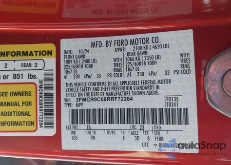 2024 Ford Bronco Sport Outer Banks z USA, uszkodzony, nr VIN 3FMCR9C69RRF72264